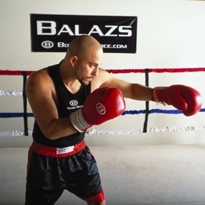 Male Balazd Boxer throwing a jab in a boxing ring
