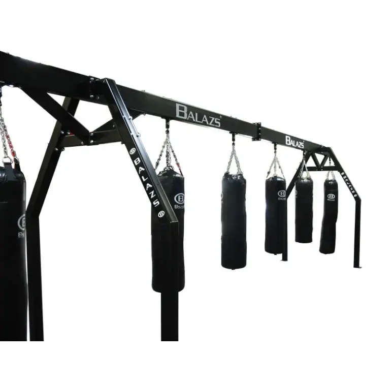 Balazs A-Frame Large with six heavy bags hung at five-foot spacing