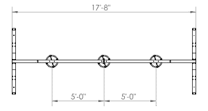 Plan view of the Balazs A-Frame Standard with three heavy bag stations at five-foot spacing