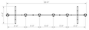 Plan view of the Balazs A-Frame Large with six heavy bag stations at five-foot spacing